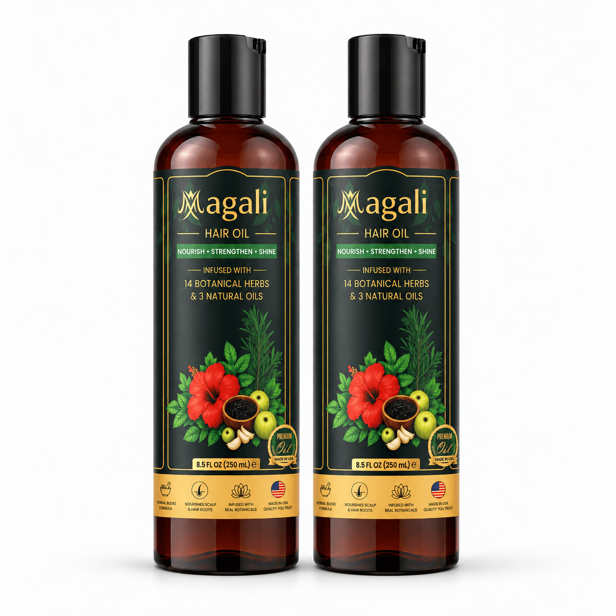 Magali Hair Oil Double Pack: 2 hair oil bottles on a white background